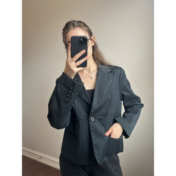 Black Cropped 1 Button Blazer - Picture 1 of 7